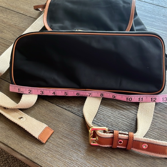 Michael Kors Black Nylon Backpack Bag with Brown Trim and Cream Canvas Straps - Picture 7 of 8